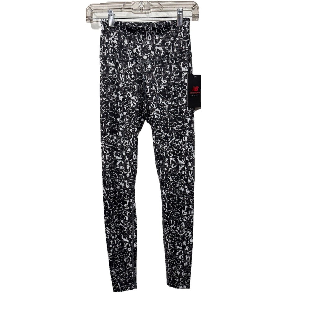 NWT New Balance Matte Shine Sz XS Black and White Pants Yoga Crop Leggings
